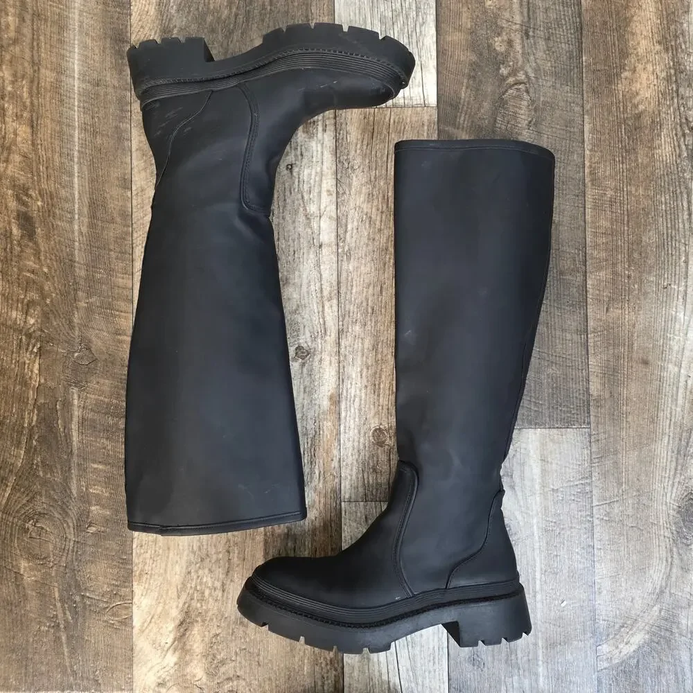 Zara Blogger Favorite Knee High Boots Chunky Platform Lug Sole Size 41 Rain
